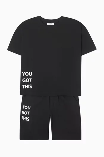 Slogan T-shirt & Shorts Set
