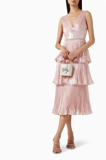 فستان متوسط الطول بطبقات متعددة شيفون