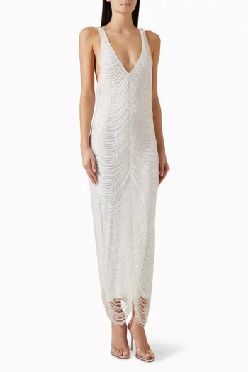 Bead-embellished Drape Dress