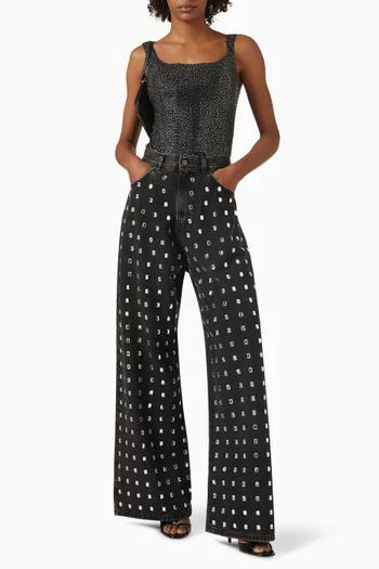Rhinestone-embellished Wide-leg Pants in Denim