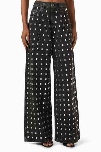 Rhinestone-embellished Wide-leg Pants in Denim