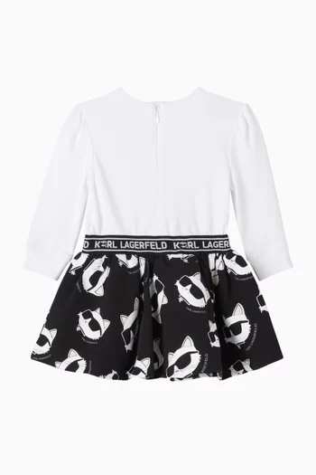 فستان بطبعة القط تشوبيت وحزام خصر مطاطي