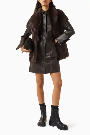 Felice Buttoned Mini Dress in Leather