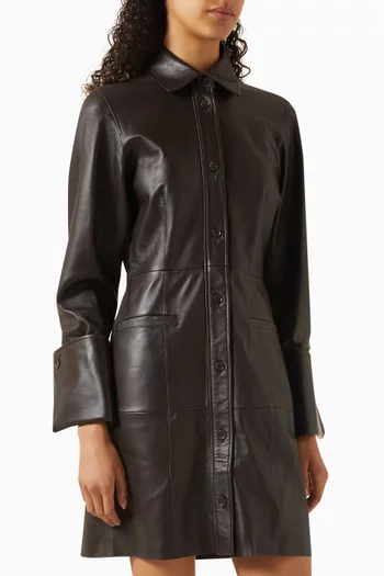 Felice Buttoned Mini Dress in Leather