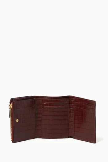 Compact Pocket Wallet in Croc-embossed Leather