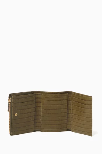 Compact Pocket Wallet in Croc-embossed Leather