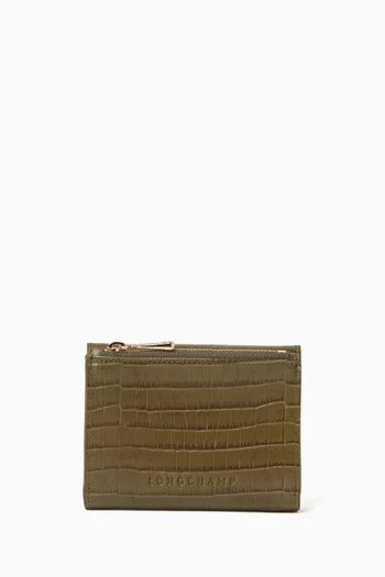 Compact Pocket Wallet in Croc-embossed Leather