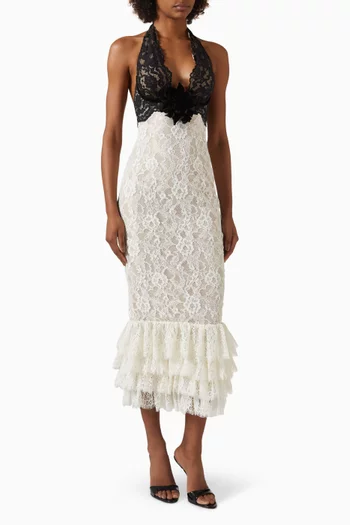Flower-appliqué Dress in Lace