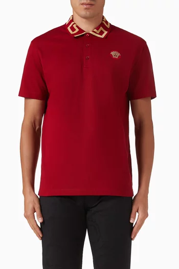 Greca Polo Shirt in Cotton Piqué