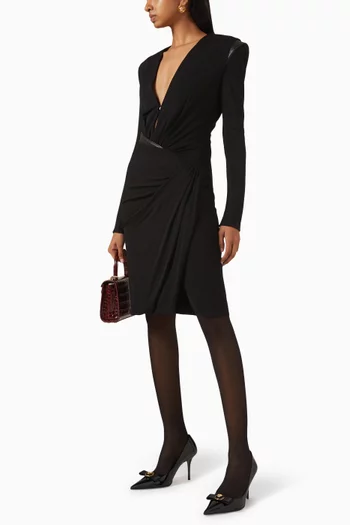 فستان متوسط الطول بفتحة رقبة على شكل حرف V‏ كريب وجيرسيه