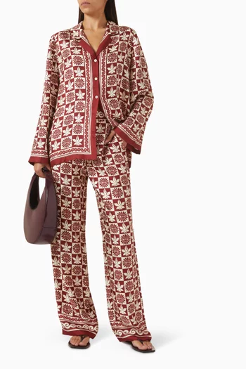 بنطال بالينتا بنقشة زهور وعيون حرير