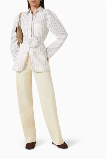 قميص كاستي مخطط بحزام مزين بزهرة قطن