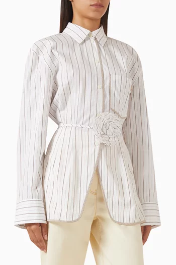 قميص كاستي مخطط بحزام مزين بزهرة قطن