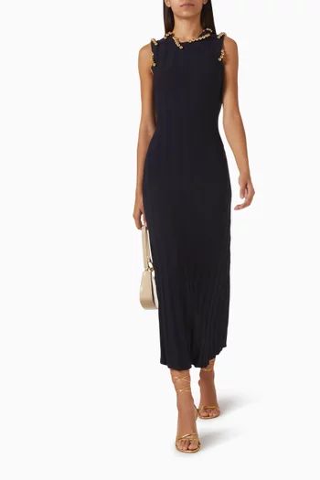 فستان روز متوسط الطول مطرز بالخرز