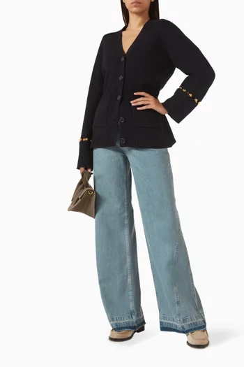 كارديغان مولينو مطرز بالخرز منسوج