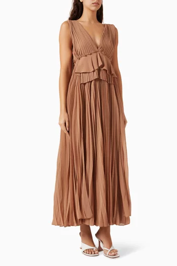 Memento Pleated Cape Gown