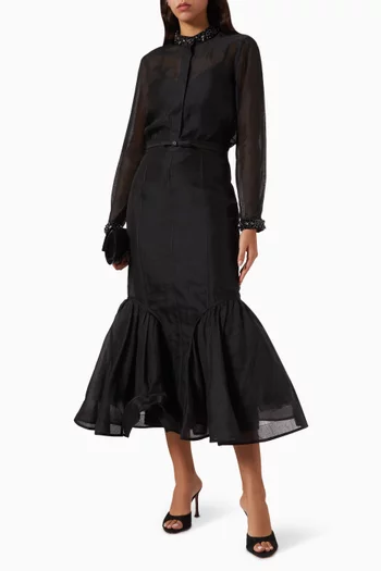 قميص هيبنوتك مطرز بحلي حرير وكتان