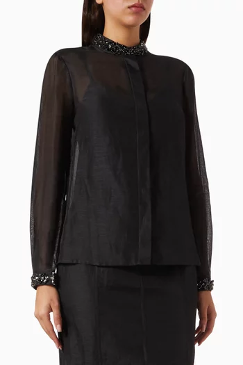 قميص هيبنوتك مطرز بحلي حرير وكتان