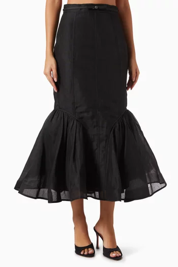 تنورة هيبنوتك بقصة مستقيمة ومقسمة لأجزاء حرير وكتان