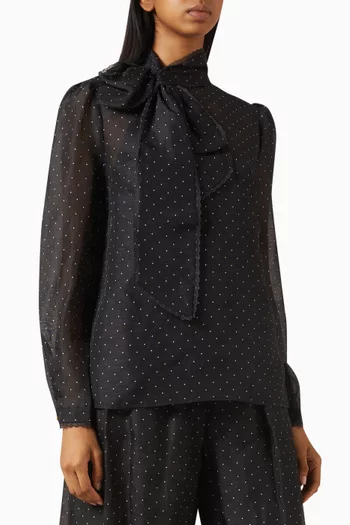 بلوزة دريم برباط بعقدة حرير وكتان