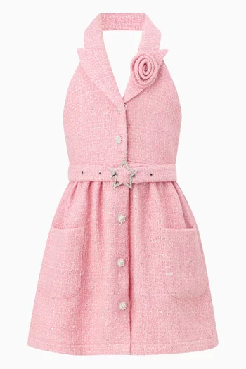 فستان قصير اوديليا  بأربطة حول الرقبة تويد 