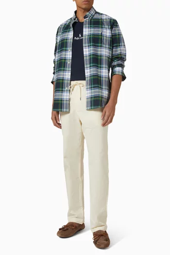 Flat Front Drawstring Pants in Stretch Cotton