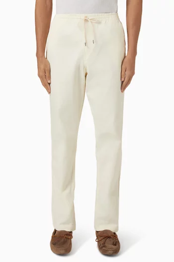 Flat Front Drawstring Pants in Stretch Cotton