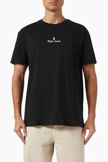 تي شيرت بتطريز شعار الماركة قطن