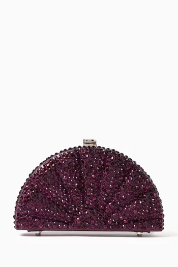 Crystal-embellished Fan Clutch Bag in Leather