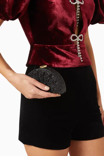 Crystal-embellished Fan Clutch Bag in Leather