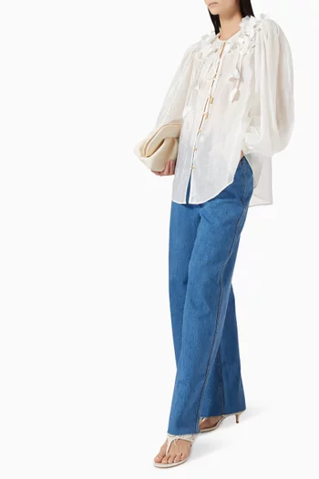 Camille Flower Blouse in Linen-blend