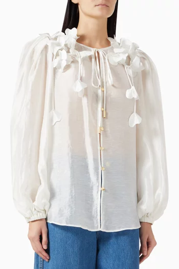 Camille Flower Blouse in Linen-blend