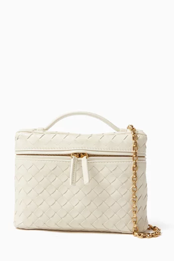 حقيبة مستحضرات تجميل صغيرة جلد مجدول