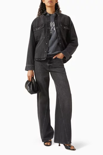 بنطال جينز بري بقصة ساق واسعة دينم