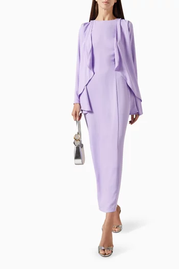 فستان بقصة على شكل حرف A‏ وكشكش كريب