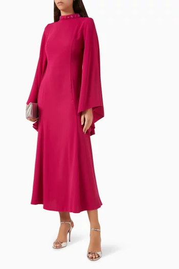 فستان متوسط الطول واسع مطرز بالكريستال