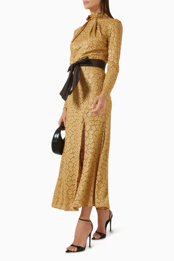 فستان بفتحة وحزام جاكار