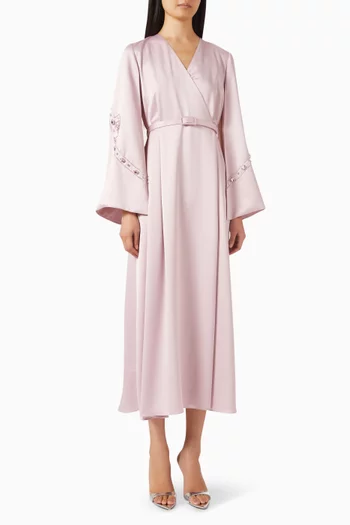 فستان متوسط الطول بحزام ومطرز بالكريستال ستان