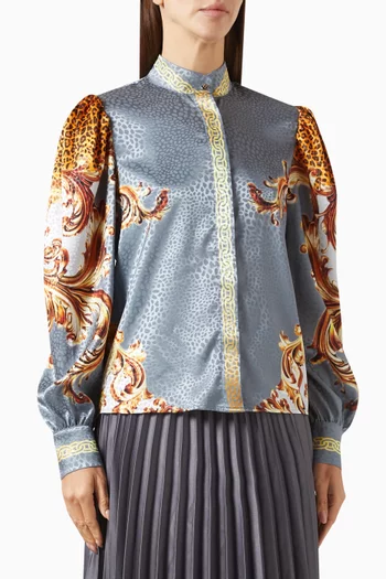 Printed Stand-collar Blouse