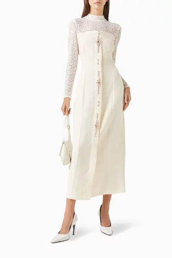 Jacquard & Lace Embellished Dress