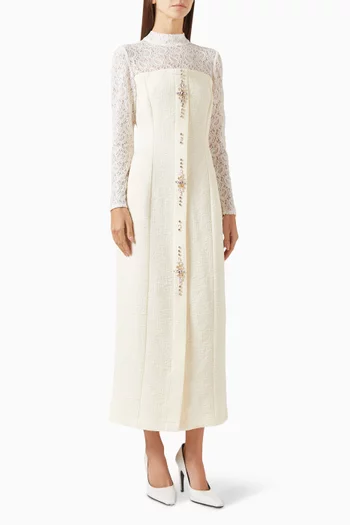 Jacquard & Lace Embellished Dress