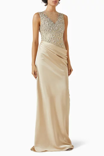 فستان إيلارا قصير مزين بتطريزات حرير ستان