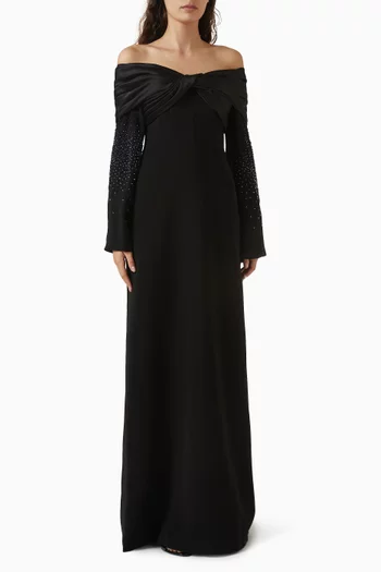 فستان أزور طويل بأكتاف مكشوفة كريب