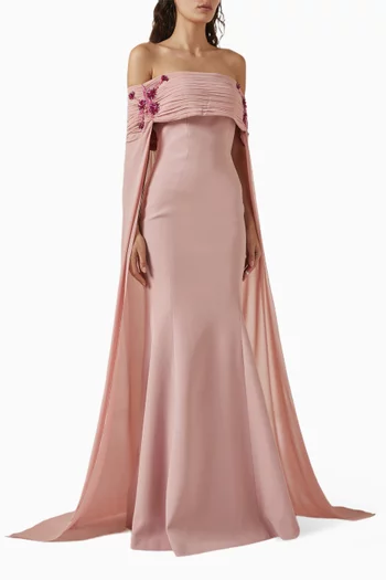 Vana Off-shoulder Maxi Dress in Crepe & Chiffon