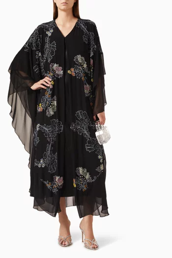 Embellished Cape Abaya in Double Chiffon