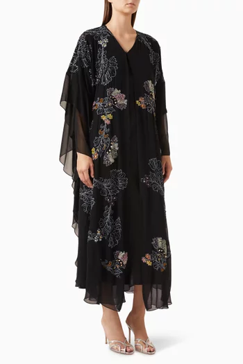 Embellished Cape Abaya in Double Chiffon