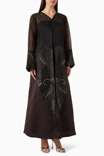 Floral-embellished Abaya in Organza