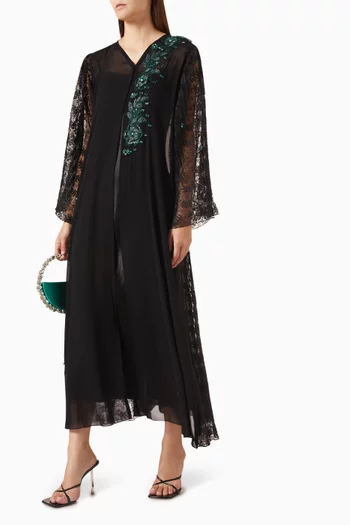 Flower Applique Abaya in Double Chiffon