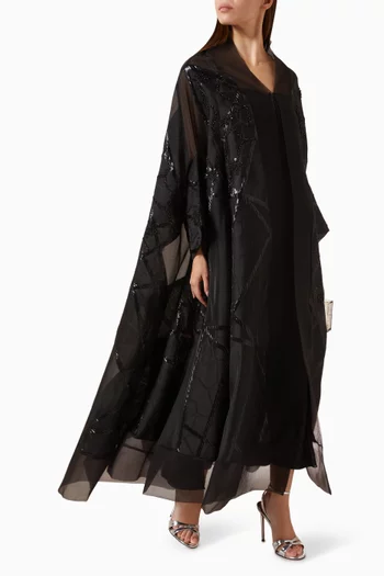 Diagonal-stripe Abaya in Organza