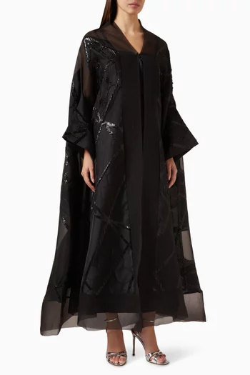 Diagonal-stripe Abaya in Organza